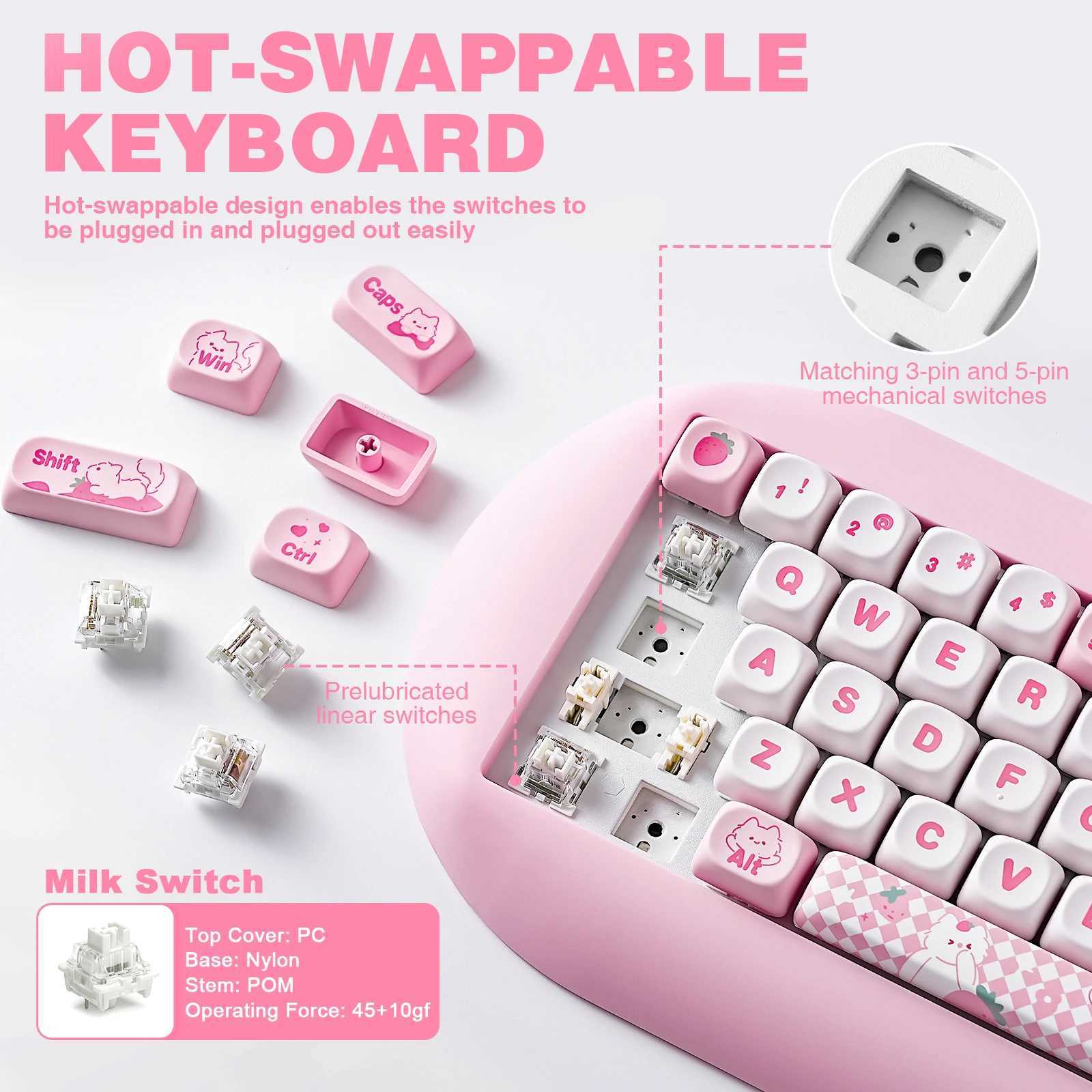Keyboards YUNZII C68 Hi-Fi Wireless Gaming Keyboard Cute Cat 65% Custom RGB Mechanical Keyboard Silicone Hot Swap Ergonomic Keyboard S25210