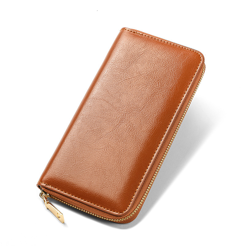 New Oil Wax Pattern Cowhide Women's Zipper Wallet Long Genuine Leather Large Capacity Handbag swissmilitary