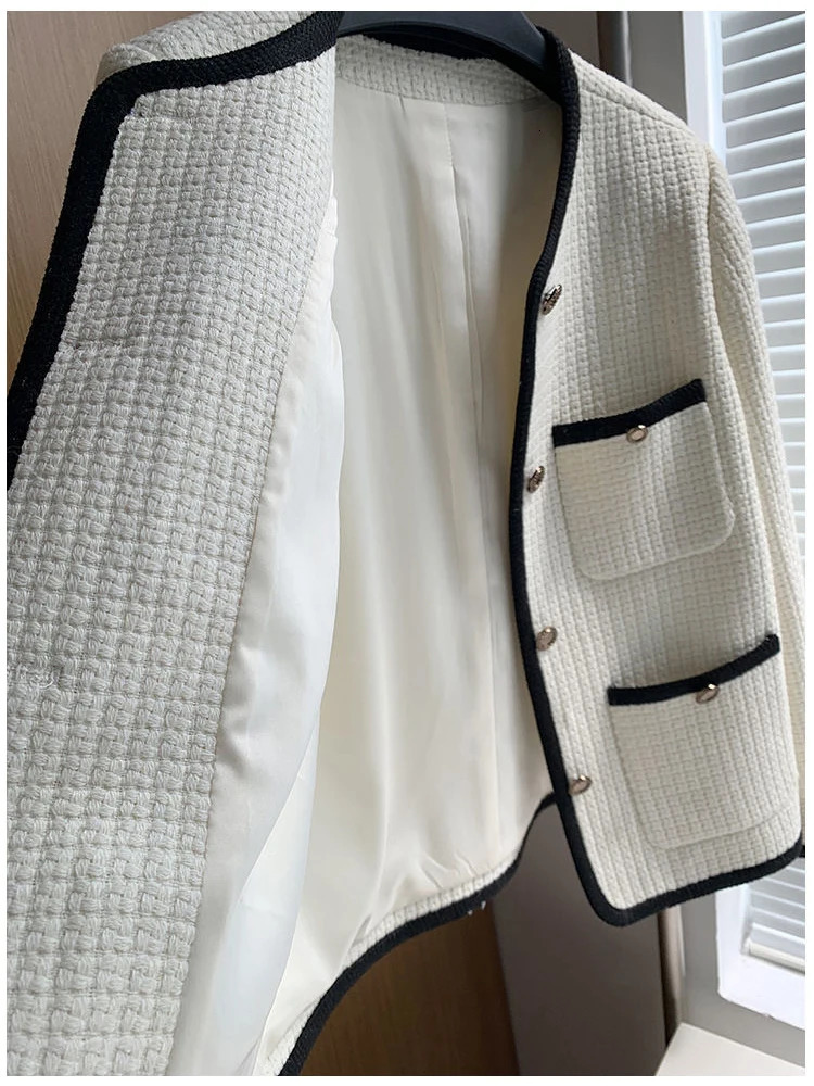 Oversize 3XL Vintage Tweed Jackets Korean Elegant Coat Women Spring Outwear Single Breasted Crop Top Streetwear Jackets 250210