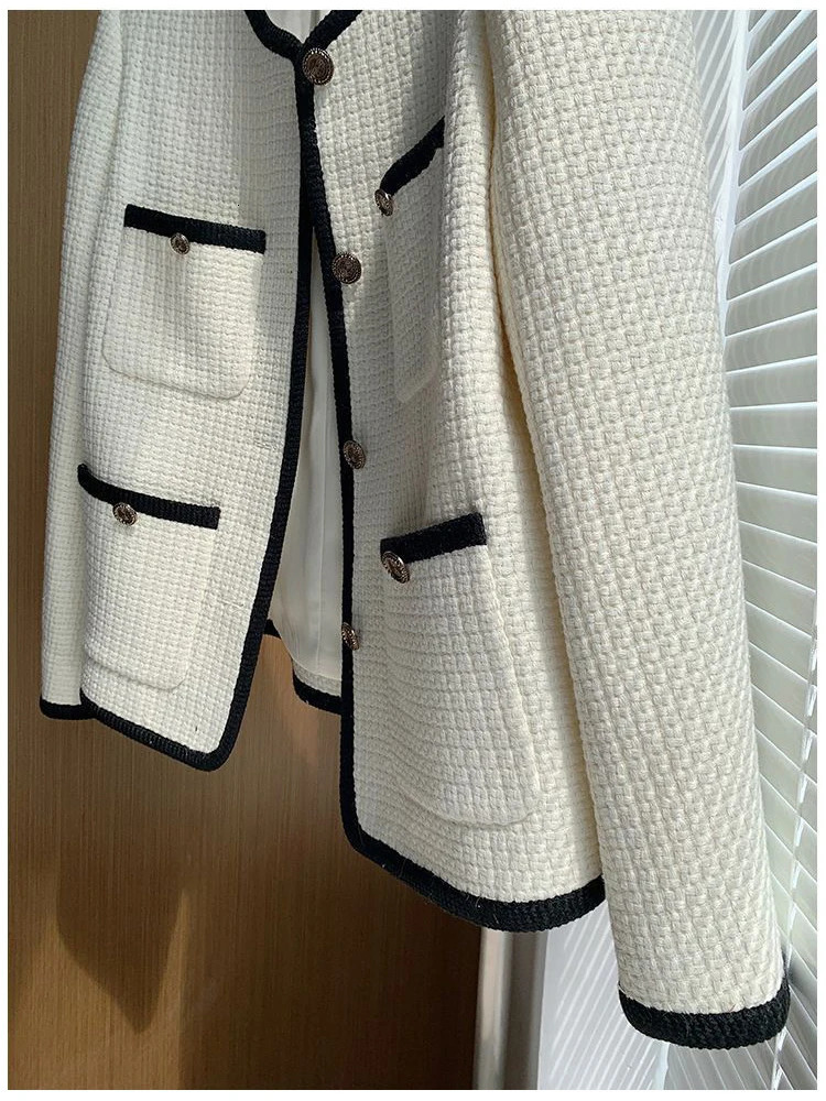 Oversize 3XL Vintage Tweed Jackets Korean Elegant Coat Women Spring Outwear Single Breasted Crop Top Streetwear Jackets 250210