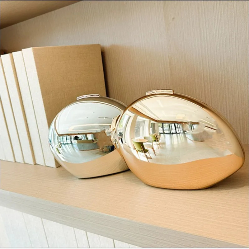 Smooth Mirror Acrylic Egg Shape Clutch Bag Women er Evening Party Cute Purse Shell Handbag Quality Metal Style 250207