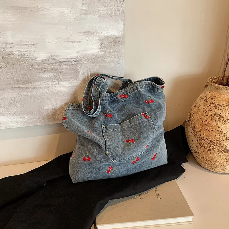 Lazy Denim Shoulder Bag Womens Large-capacity Shopping Bag Niche Literary Tote Casual Versatile Underarm Bag 250210