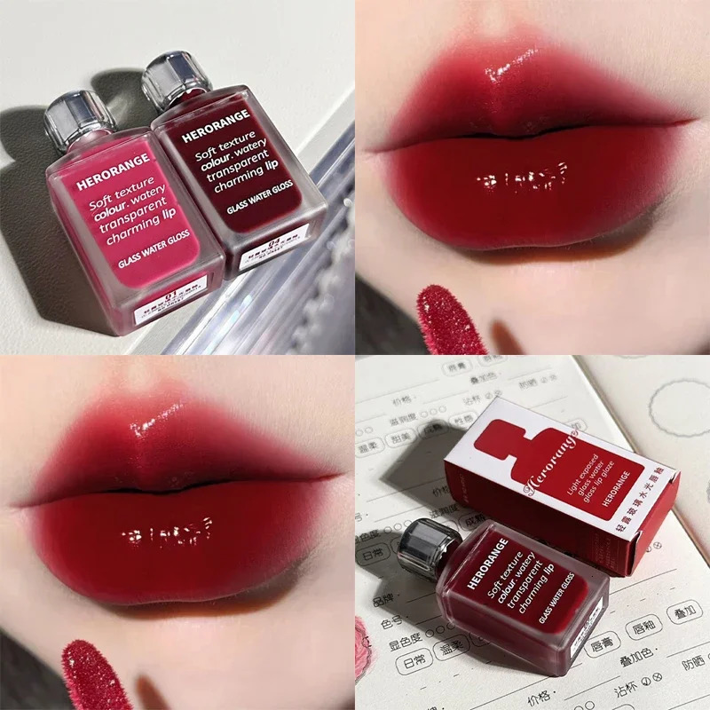 Transparent Water Glossy Orange Lip Gloss Red Mirror Jelly Liquid Lipsticks Moisturizing Long-lasting Lip Tint Stain Cosmetics 250113