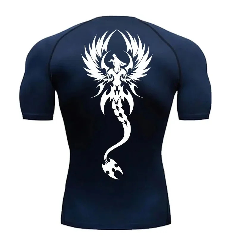 Muscle Training Quick Drying T-Shirt Y2K Dragon Print Compression T-Shirt Sports Workout Men Running Fitness Short Sleeve S-3XL 250211