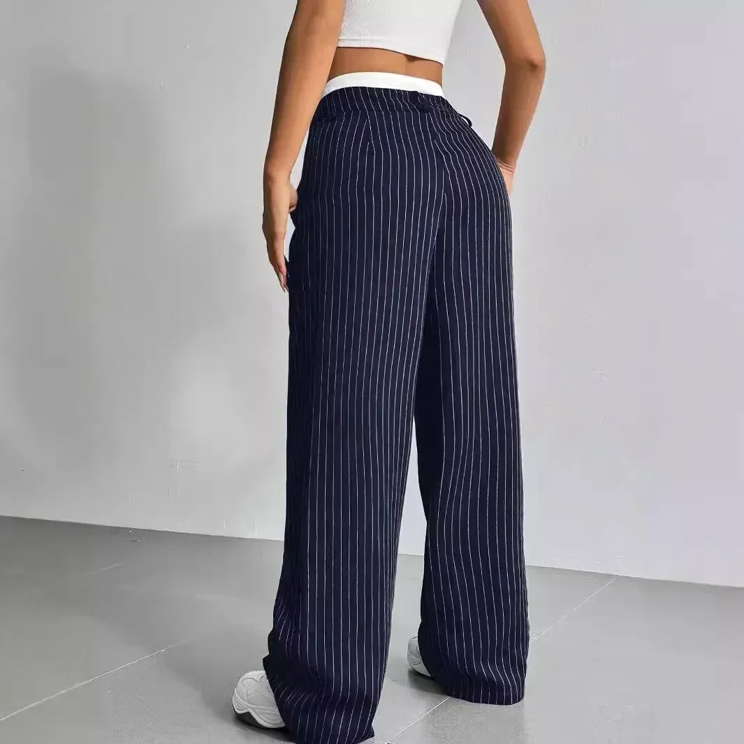 Women Stripes Printed Full Length Pants Trousers High Waist Fashion Casual Y2K Loose Wide Leg Z260314