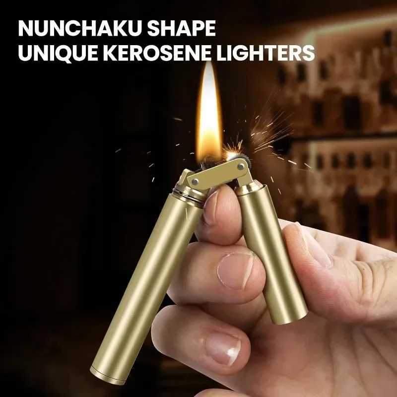 e Copper Trench Lighter Vintage Refillable Windproof Corosene Lighter Unique Shape Cigarette Lighter Gifts for Men Smoking Y250210