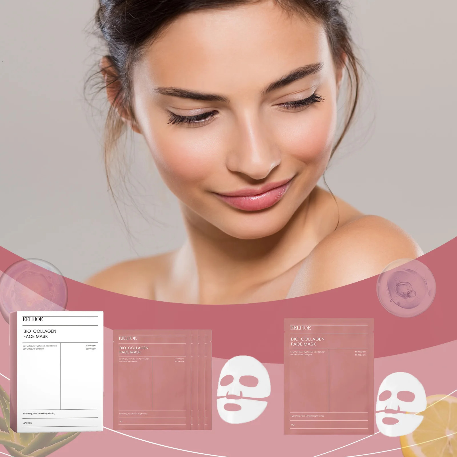 Eelhoe 4pcs Bio Collagen Face Mask Shrink Pores Deep Hydrating Rejuvenation Face Refreshing Brightening Facial Skin Care Mask 250113