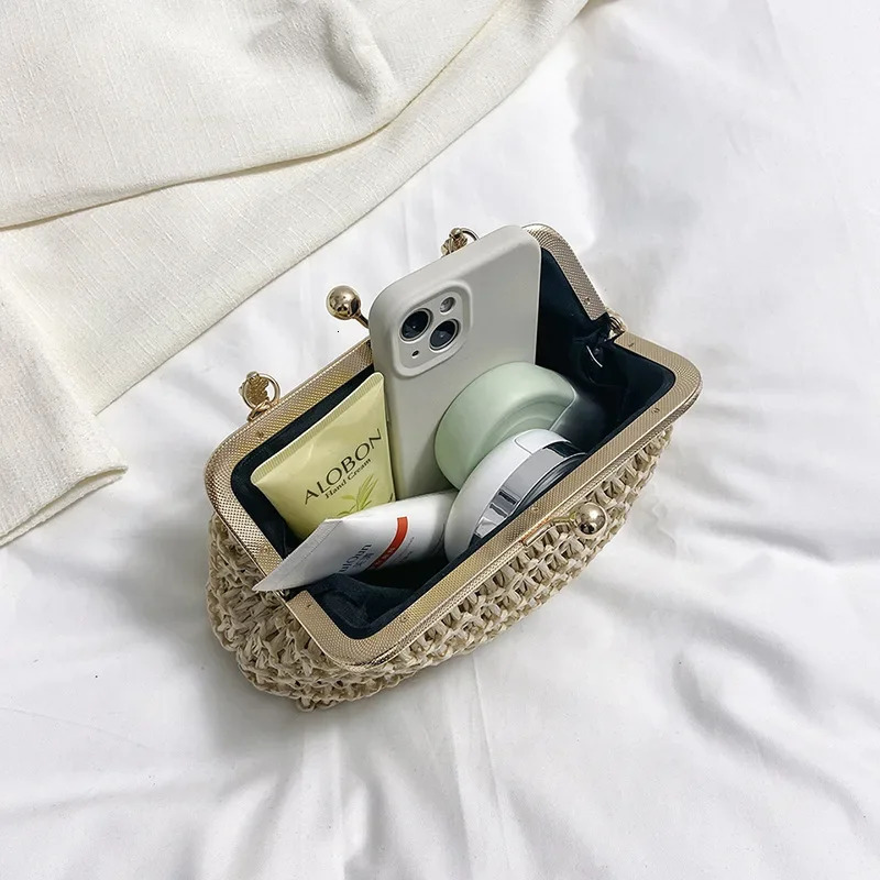 Hand-woven Bag Trendy Contrasting Color Fashion Shoulder Bag Versatile Messenger Dinner Straw Bag 250210