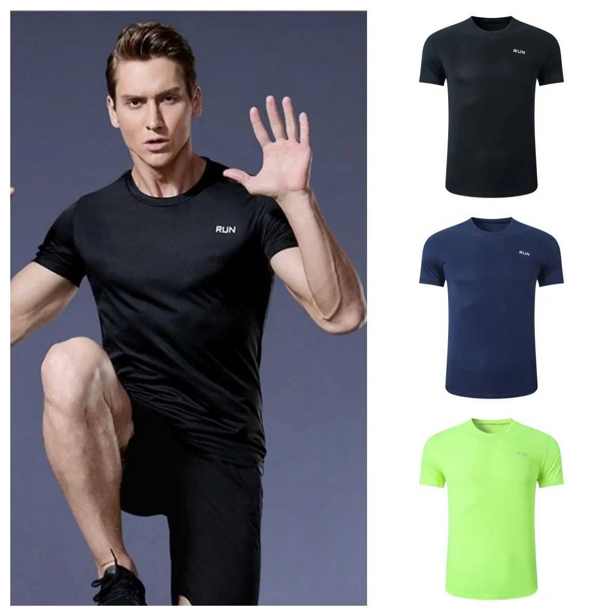 Mens training fitness shirt quick drying gym T-shirt short sleeved sports football T-shirt sports top W250403