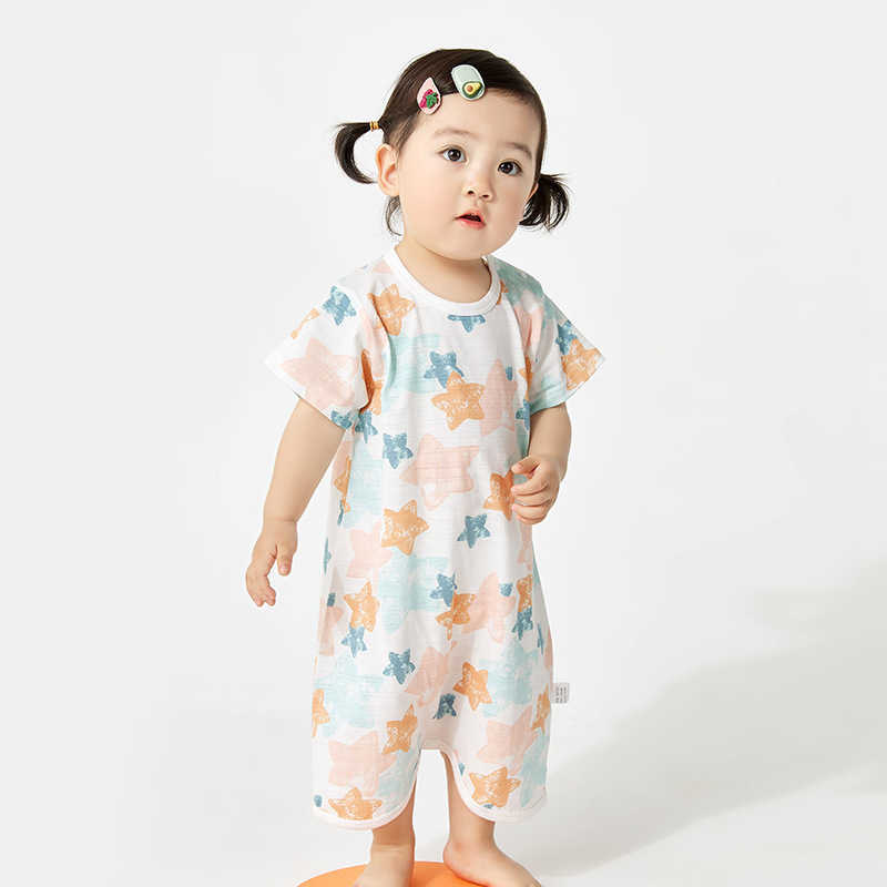 Pajamas Baby pajamas printed baby nightgown summer thin onesie Children's air conditioning nightdress cotton H250207