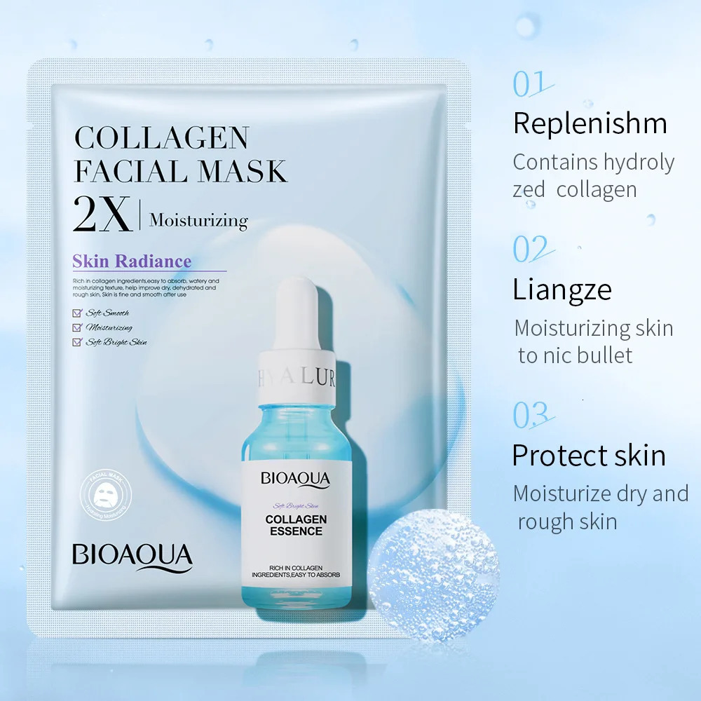 20pcs BIOAQUA Centella Collagen Face Mask VC Moisturizing Refreshing Sheet Masks Hyaluronic Acid Facial Mask Skin Care Products 250113