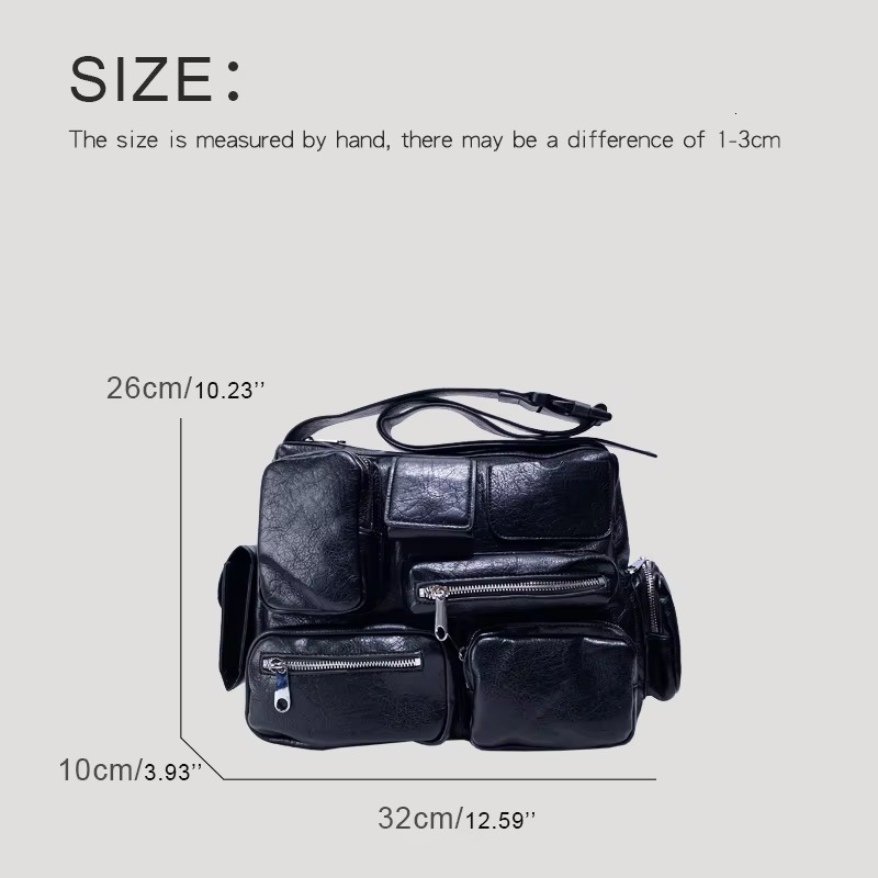 Designer bag women's motorcycle and bicycle bag 2025 new PU oil wax leather multi pocket Y2k crossbody