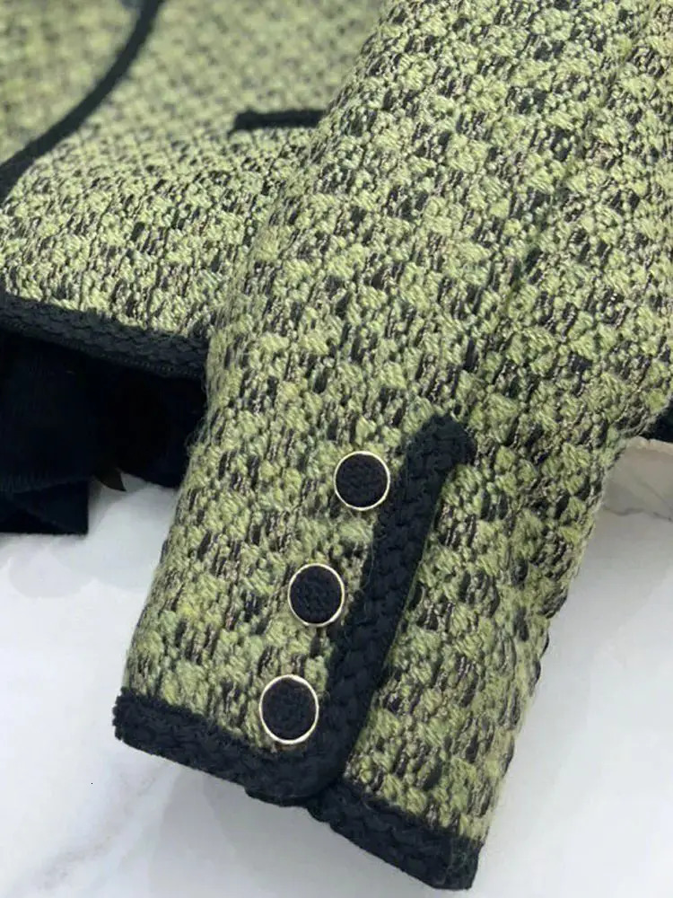 Spring Autumn Women Jacket Tweed Blazer Wool Vintage Korean Chic Short Coat Green Office Lady Clothing Women Coats Clothes 250210