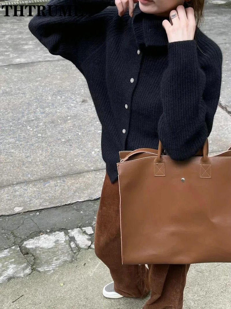 Elegant Turtleneck Cardigan Fashion Women Solid Long Sleeve Single Breasted Sweaters Casual Loose Korean Knit Cardigans 250206