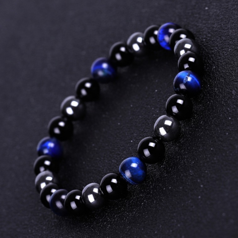 Strand Hematite Tiger Eye Black Onyx Beaded Bracelet Natural Stone Bead Bracelets Wristband for Men Women Fashion Jewelry