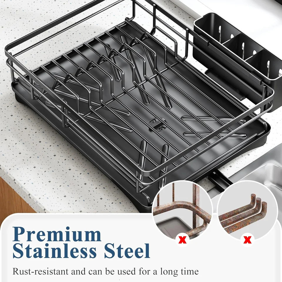 Dish Drying Rack for Kitchen Counter Large Dish Rack with Drainboard Rustproof Dish Drainer with Utensil Holder for Sink 250206