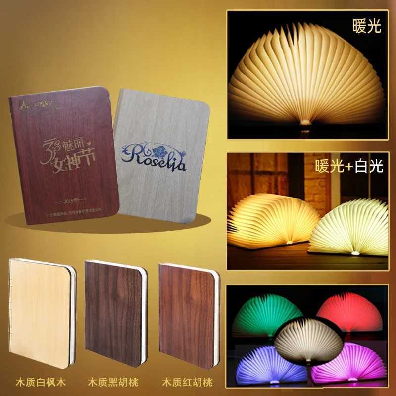 3D Folding Creative LED Night Light RGB Color USB Recharge Wooden Book Light Decor Bedroom Desk Table Lamp for Kid Brithday Gift Z250211