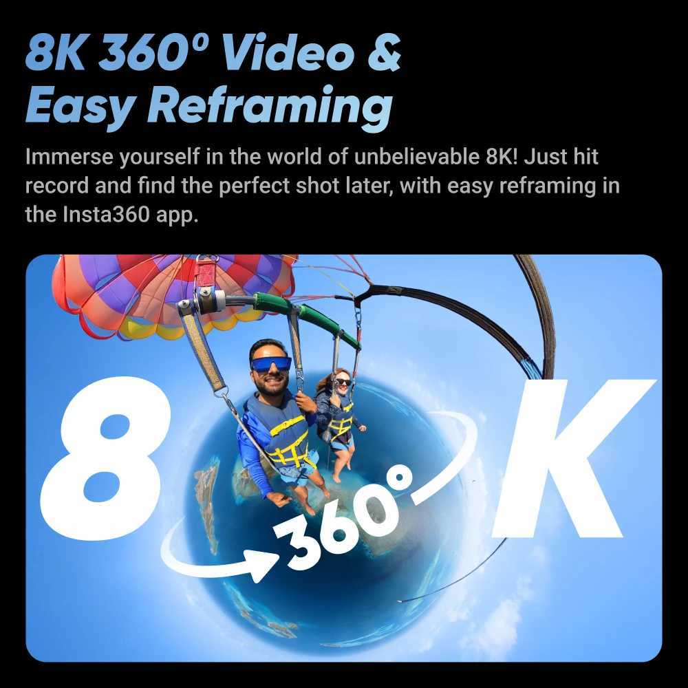 Insta360 X4 - 8K Waterproof 360 Action Camera 4K Wide-Angle Video Invisible Selfie Stick Removable Lens Guards 135 Min Last X250210