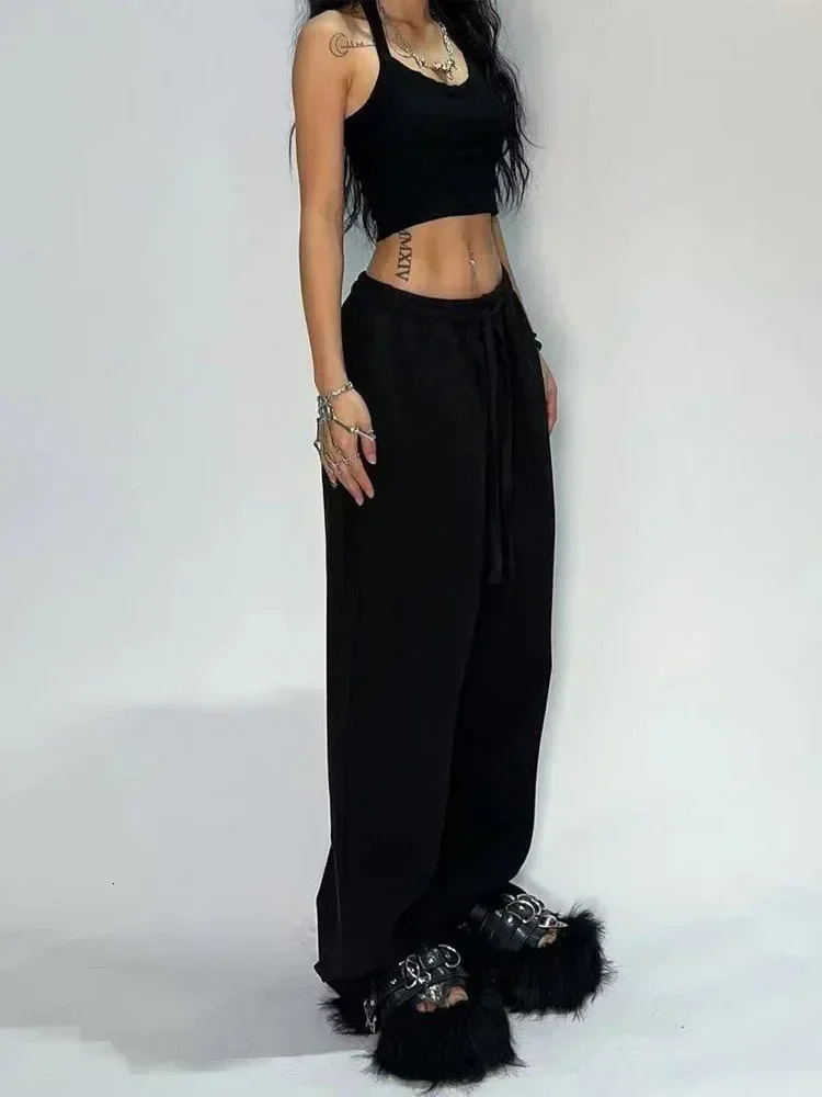 Deeptown Casual Gray Sweatpants Women Wide Leg Black Joggers Classic Baggy Streetwear Oversized Sports Female Trousers Allmatch 250210