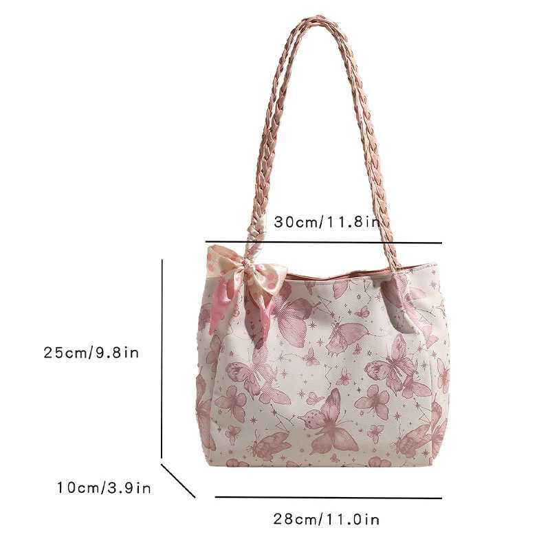 Leisure Large Capacity 2024 New Summer Shoulder Bag Butterfly College Student Commuter Tote Bag Trendy and FiableXJ250227