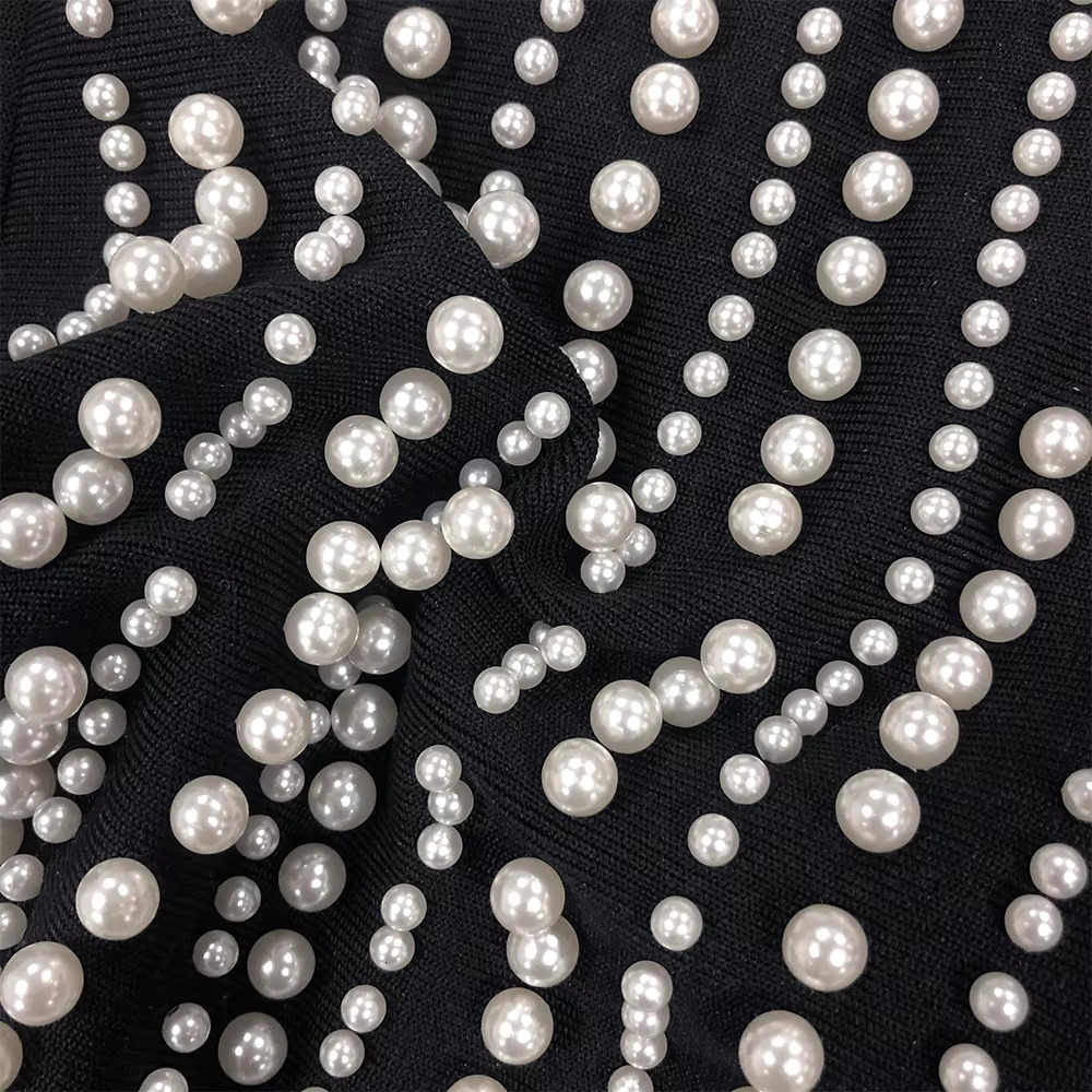 KLEEZY Black Fashion Women's Pearl Tassel Sexy Strapless Sleeveless Bandage Mini Elegant Star Party Evening Dresses