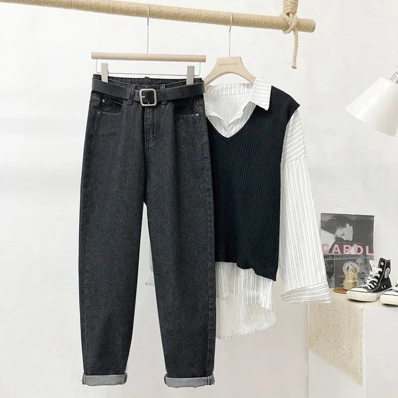Spring Autumn Korean Style Petite StraightLeg Jeans HighWaisted Slimming Womens Clothing Harelot Slim Fit Denim Pants Z260313