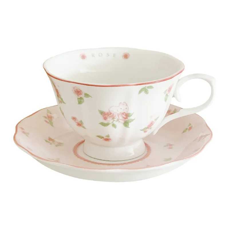 Cups Saucers French Ceramic Cup and Saucer Teapot Set Retro Rose Rabbit Girl Heart Coffee Afternoon Tea High Value CL250211