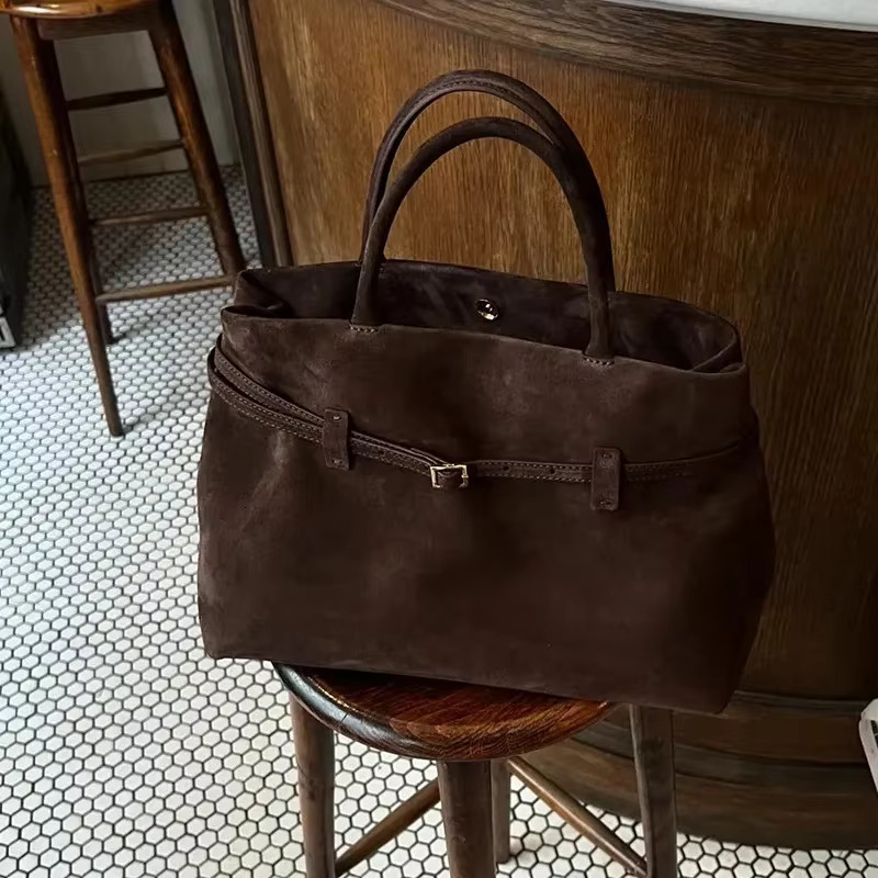 Women Suede Shoulder Tote Large Capacity Winter Handbag Simple Satchel Casual Commute Vintage Shopping Bag