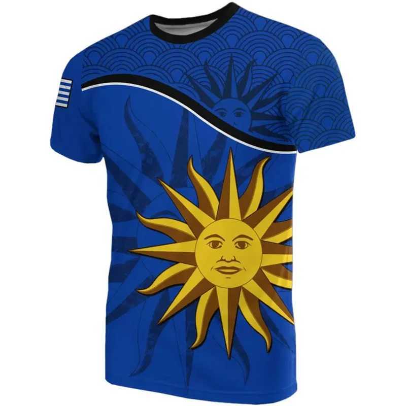 3D The RepublicOf Uruguay Flag Map Print T Shirt Uruguay Coat Of Arms Graphic T-shirts Vintage Short Sleeves Mens Clothing Tops W250211
