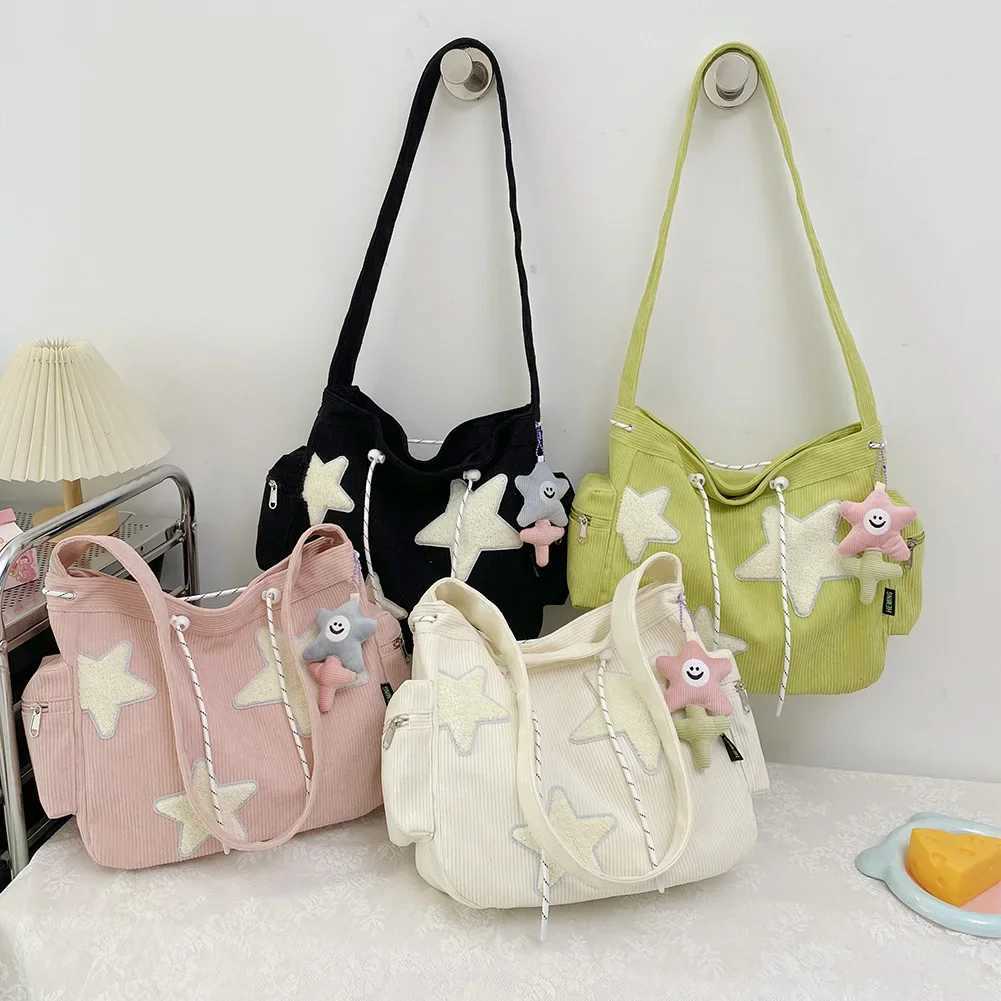 Womens star pattern Corduroy cross body bag casual handbag womens simple large capacity shoulder bag girls travel school backpack handbagXJ250412