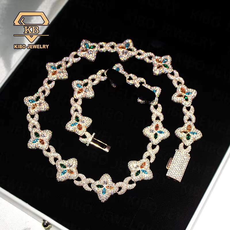 Fashion Hip-Hop Accessory 22Mm Rose Gold Sterg Sier Colorful Pyroxene Clover Infinite Chain