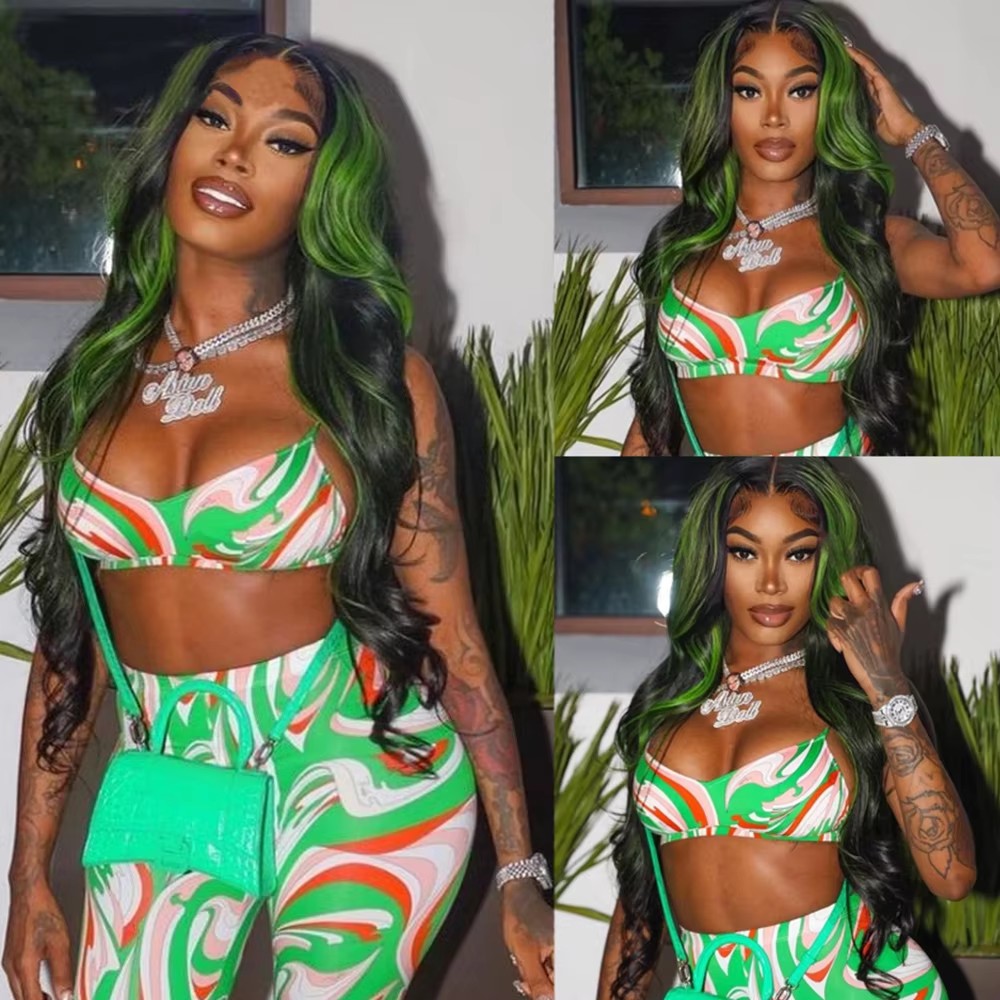 Peruvian Green Highlight Wig Human Hair Colored Green 13x4 Lace Front Human Hair Wigs for Women Synthetic Full Lace Front Wigs