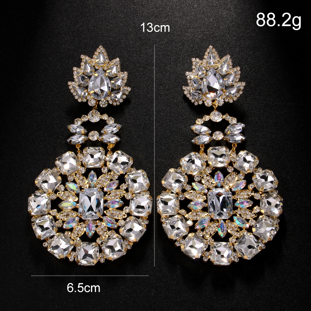 Exaggerated Earrings 2PCS/LOT Round Earrings with Exaggerated Rhinestones High-End Stage Accessories for Women