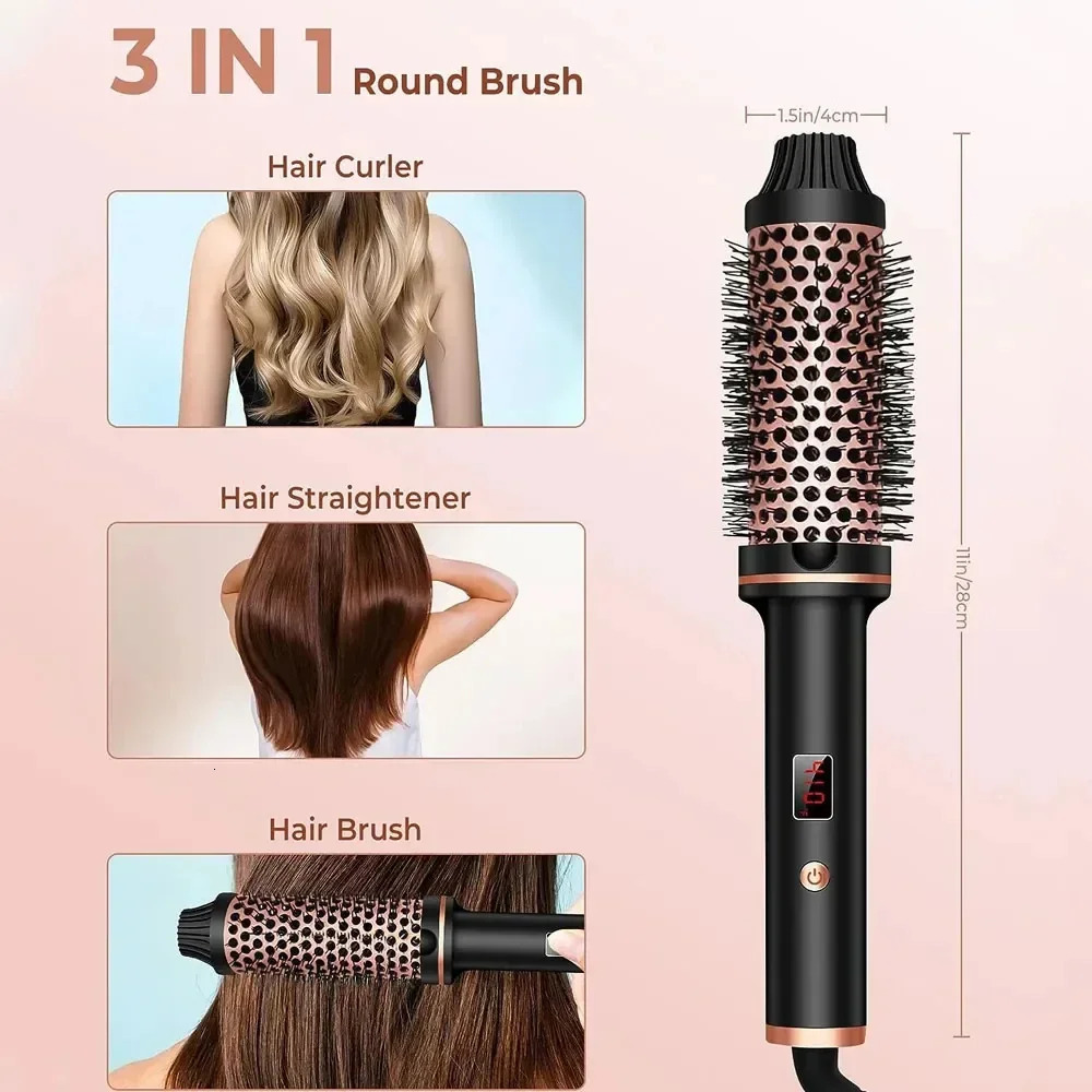 3 In 1 Ionic Hair Curler Straightener Professional Curling Iron Heated Hair Styling Brush Anti-Scald Thermal Brush Curl Wand 250113