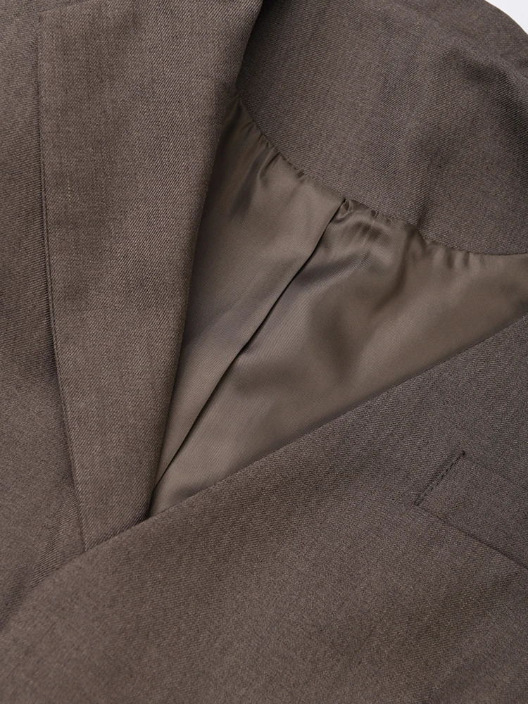 EAM Coffee Irregular Scarf Elegant Blazer Women Lapel Long Sleeve Loose Fit Jacket Fashion Spring Autumn 1DZ0018 250106