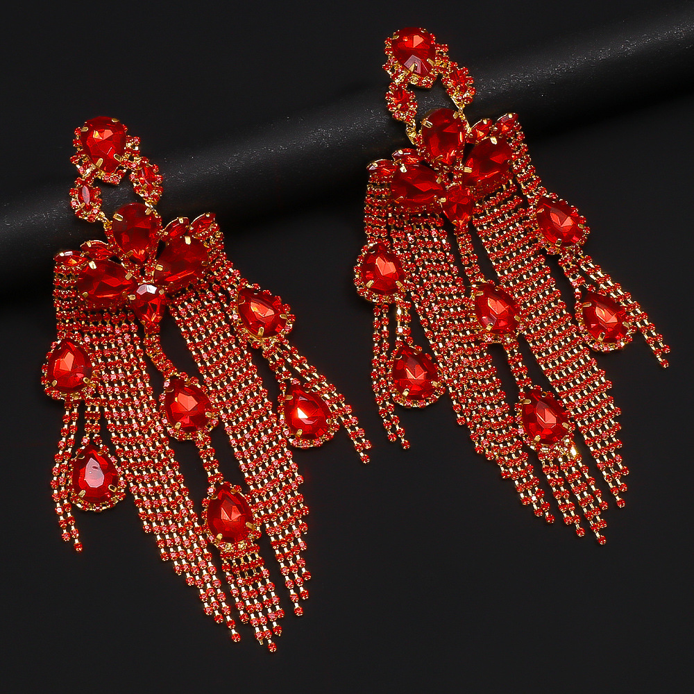 Women's Earrings 2PCS/LOT Exaggerated Earrings Rrhinestone Tassel Earrings Runway Accessories earrings