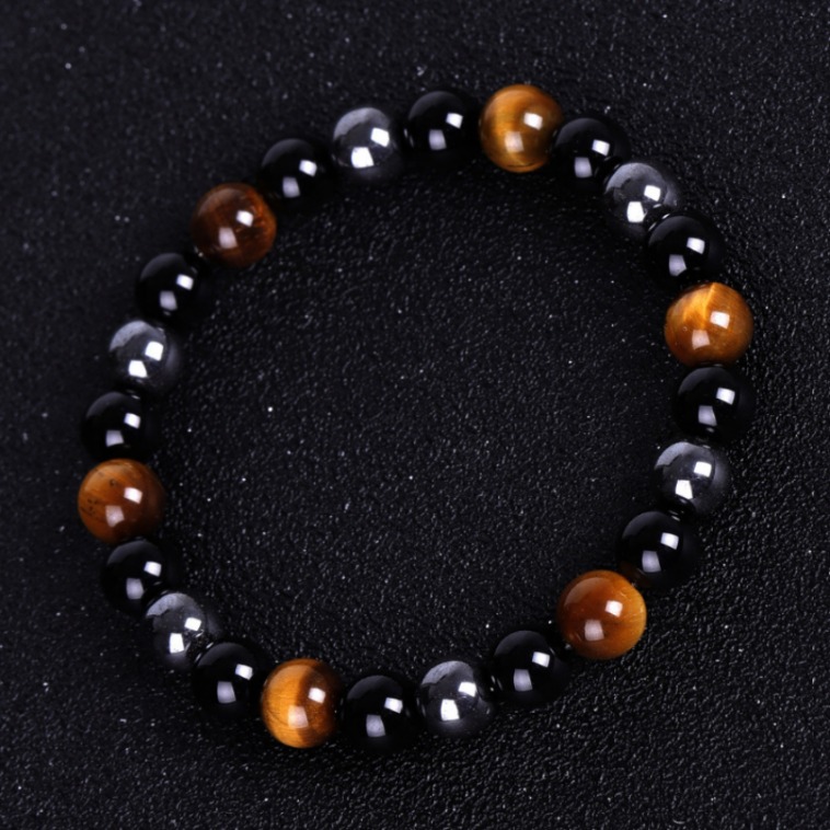 Strand Hematite Tiger Eye Black Onyx Beaded Bracelet Natural Stone Bead Bracelets Wristband for Men Women Fashion Jewelry