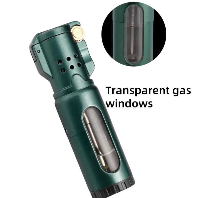 NEW JOBON 3 Fire Jet Lighter Inflatable Windproof Wheel Lighter Metal Transparent Gas Chamber Cigar Gun Lighter Gifts For MenT250211