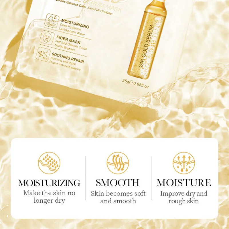 51015pcs SADOER 24K Gold Face Mask Facial Moisturizing Firming Hydrating Vitamin C Hyaluronic Acid Facial Masks Skin Care 250113