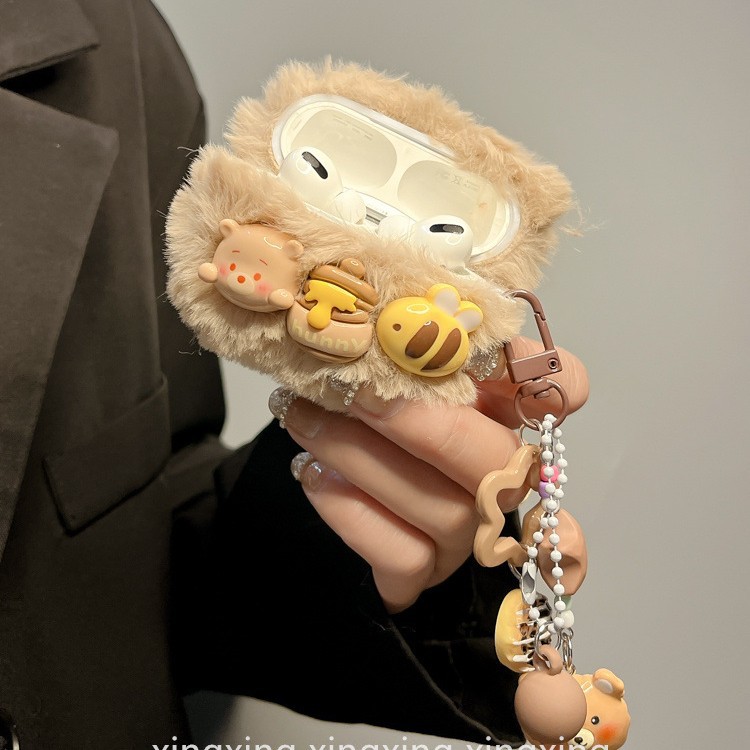 Ins Cute Plush Honey Pot Bear Suitable Pro Protective Cover 2 3 4 Bluetooth Wireless