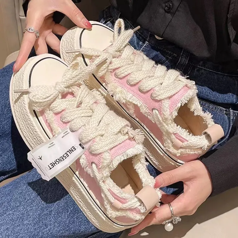 Front Lace Up Casual New Breathable ral Canvas Shoes Autumn Tenis De Mujer Thick Platform Color Matching Sneakers