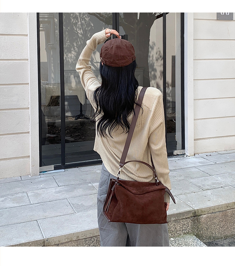 2025 Large Zipper Opening Design Pillow Tote 2 Sizes Coffee Real Nubuck Leather Women's Handbag High-end Winter Shoulder Bag