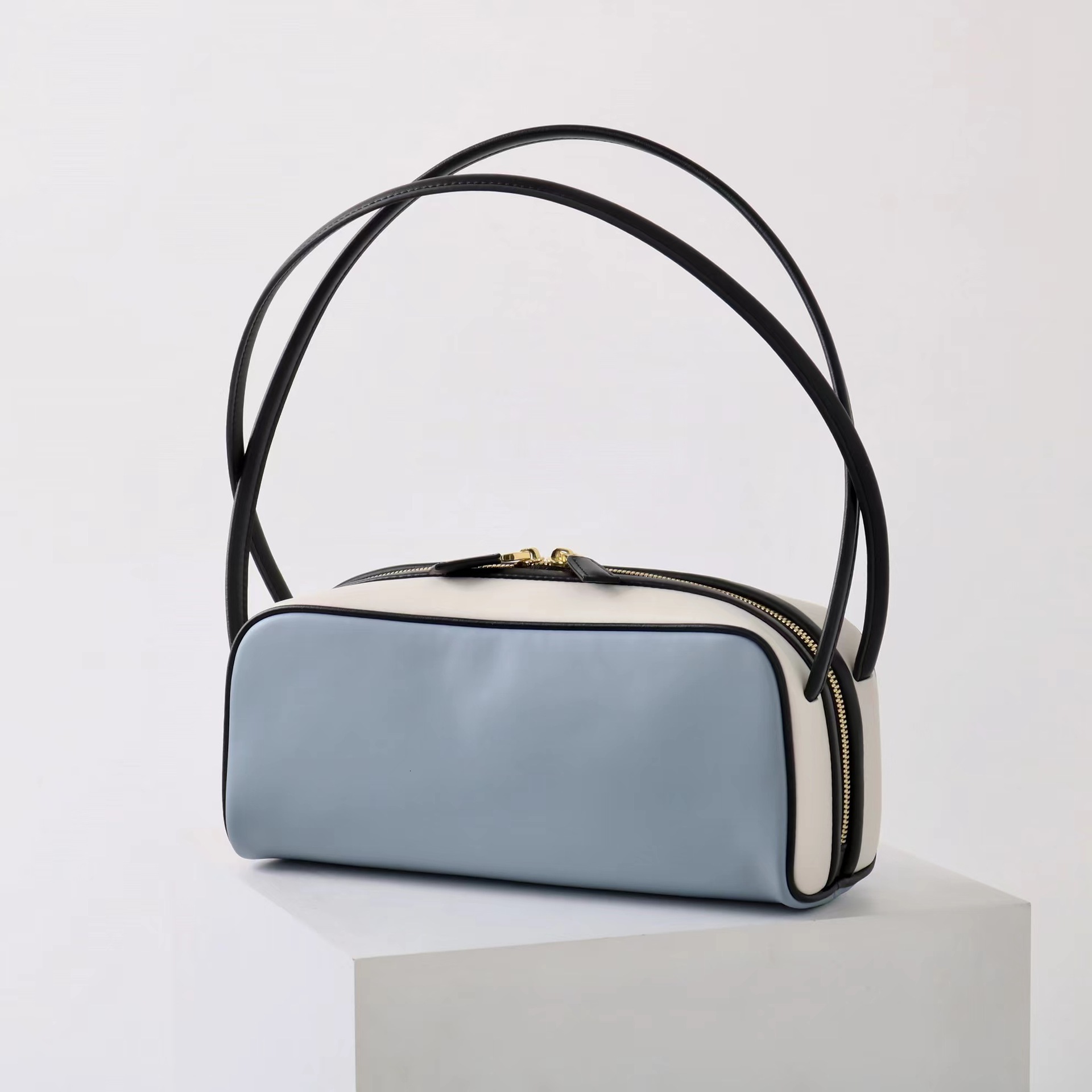 Bag 2025 Spring New Leather Handheld Bowling For Women, Super Hot, Color Contrasting, High Grade, Single Shoulder Commuter Underarm Bag