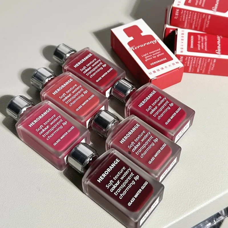 Transparent Water Glossy Orange Lip Gloss Red Mirror Jelly Liquid Lipsticks Moisturizing Long-lasting Lip Tint Stain Cosmetics 250113