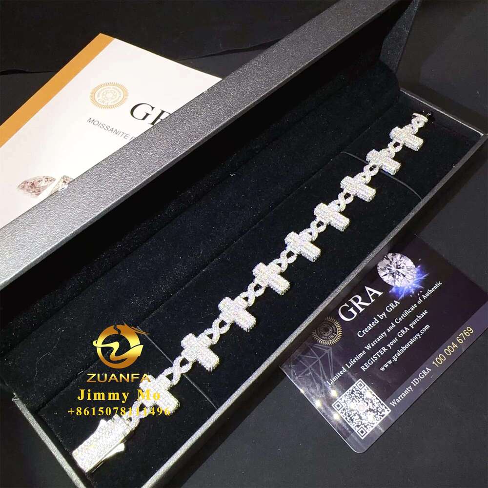 New Design 8Mm -16Mm Wide Pure Sier Chilled Hip-Hop Jewelry Vvs1 Silica Cuban Chain Cross Bracelet For Men