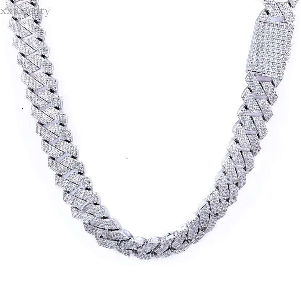 moissanite chain cuban k necklace 25mm 6 row full dia ice out vvs pass dias tester Fashion stainless steel plating hiphop men's jewelry bracelet