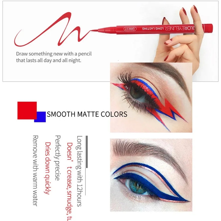 Makeup 12 Color Eyeliner Liquid Waterproof Easy To Wear Make Up Matte Eye Liner Blue Red Green White Gold Brown Eyleliner 250113