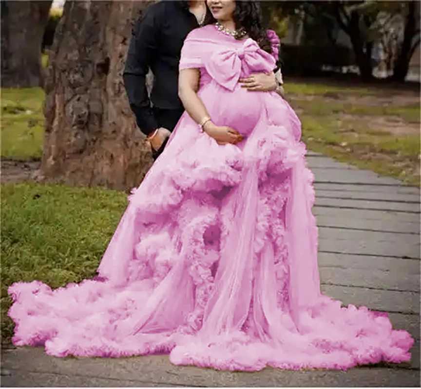 Maternity Dresses Long Tulle Ruffle maternity dresses photoshoot baby shower dress for pregnant women H250211