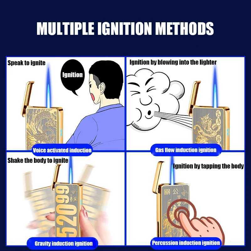 Intelligent Voice-Activated Windproof Flame Lighter Airflow Gravity Sensing Knock Ignition Visual Gas Window Men Gadgett250211 W260202