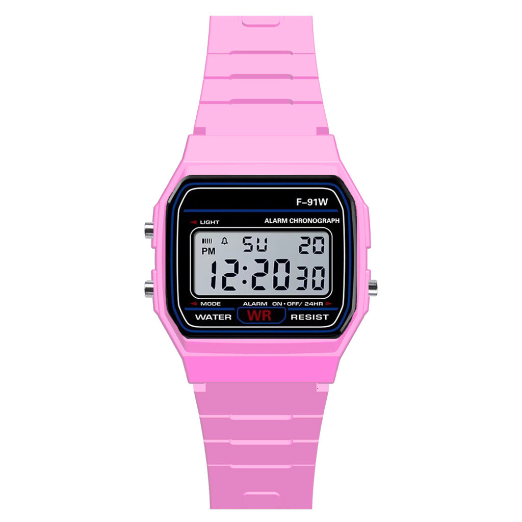 F91W Colorful LED Digital Watch for Men Women Silicone Strap Wristwatches for Couple Sports Square Wrist Band Clock Ladies Gift
